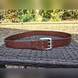 Men's Brown Leather Belt with Silver Buckle XL